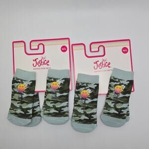 2X Justice Pet Socks Green Camo Paw Print Smiley Face Size M/L Dog Cat